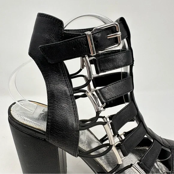 Gianni Bini Gladiator Heels Strappy Sandals Black Leather Women's - Picture 3 of 13